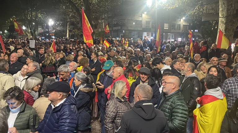Miles de cántabros abarrotan la calle San Fernando de Santander y la calle Vargas donde está las inmediaciones del PSOE de Cantabria. / ALERTA
