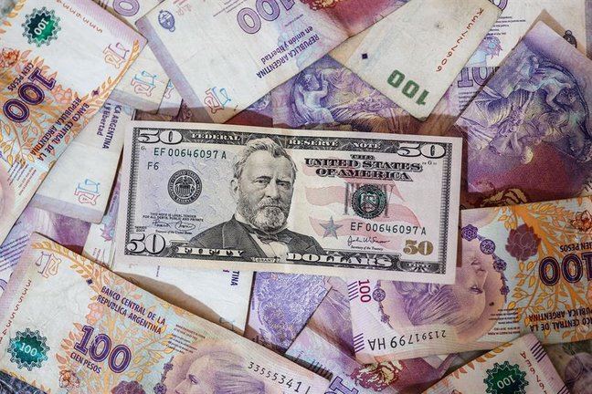 Fotografía de archivo de billetes de dólares y pesos argentinos. EFE/ Juan Ignacio Roncoroni