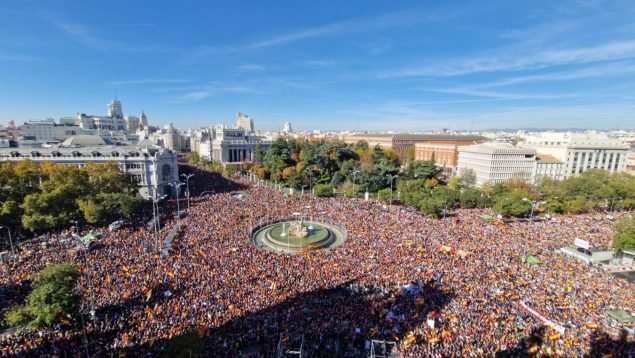 Cientos de miles de personas desbordan la Plaza de Cibeles. / AEE