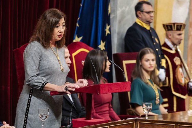 La presidenta del Congreso de los Diputados, Francina Armengol, interviene durante la Solemne Sesión de Apertura de las Cortes Generales. EP / Carlos Luján