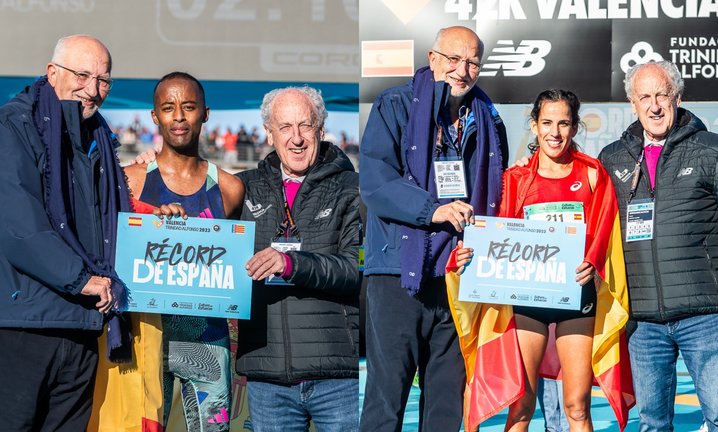 Tariku Novales y Majida Maayouf pulverizan los récords de España de maratón en Valencia. / EP