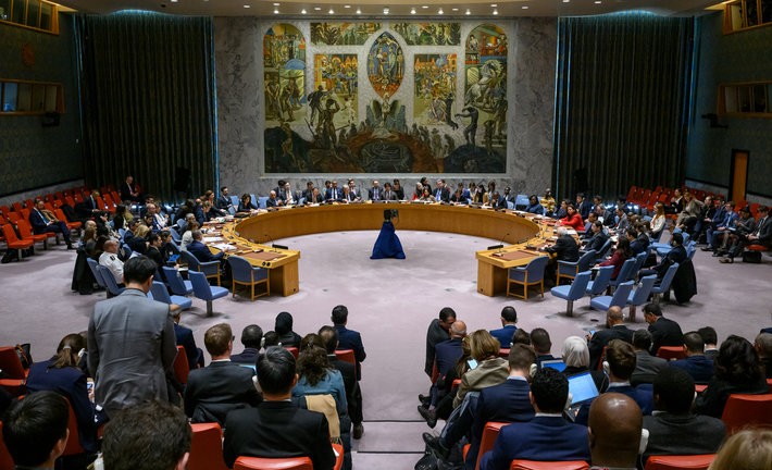 Fotografía cedida por la ONU donde se aprecia el pleno del Consejo de Seguridad durante una sesión excepcional sobre la situación en Oriente Medio hoy, en la sede de ONU, en Nueva York (EEUU). EFE/Loey Felipe/ONU