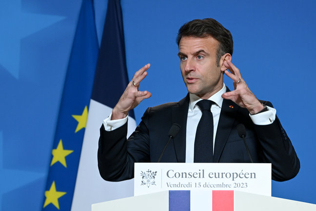 El presidente de Francia, Emmanuel Macron, durante una conferencia. / EP