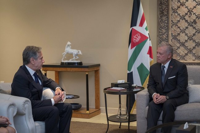El secretario de Estado de Estados Unidos, Antony Blinken, durante una reunión con el rey de Jordania. EP / Chuck Kennedy