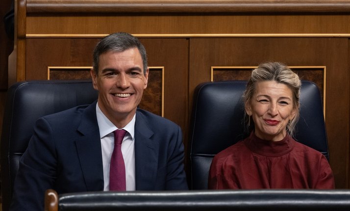 El presidente del Gobierno, Pedro Sánchez y la vicepresidenta segunda y ministra de Trabajo, Yolanda Díaz. EP / Eduardo Parra
