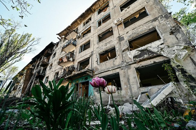 Un edificio destruido por los ataques del Ejército de Rusia contra la ciudad de Avdiivka. EP