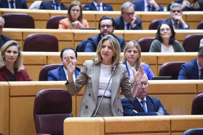 La portavoz del Partido Popular en el Senado, Alicia García Rodríguez, durante una sesión de control al Gobierno. EP / Gustavo Valiente