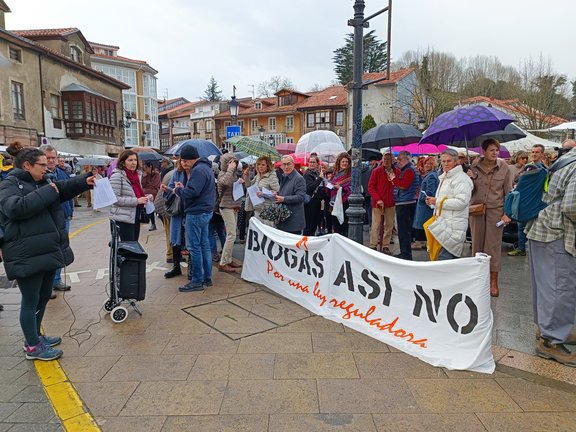 Varias personas en una concentración contra la planta de biogás. / A. del Saja