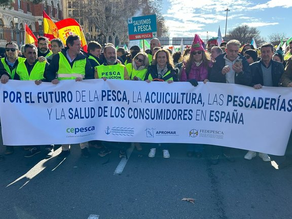 Representantes del sector pesquero durante la manifestación agraria de Madrid. EP