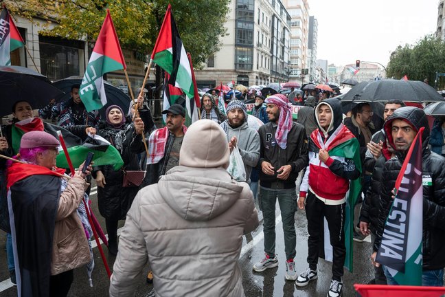 Foto de archivo una manifestación el 
11 nov. 2023 por las calles en Santander para reclamar un alto el fuego inmediato en Gaza y "el fin del genocidio" en Palestina, convocados por Interpueblos.