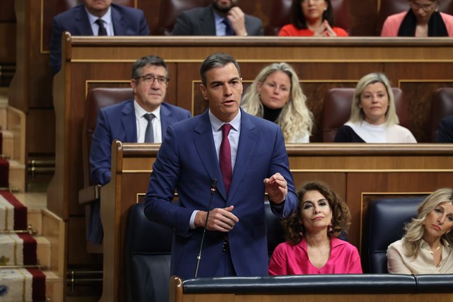 El presidente del Gobierno, Pedro Sánchez, interviene durante una sesión de control al Gobierno. Jesús Hellín