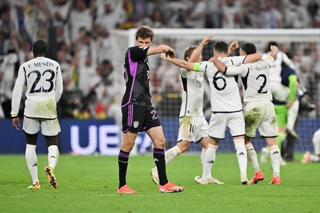 08 May 2024, Spain, Madrid: Munich's Thomas Mueller reacts after the defeat in the UEFA Champions League semi-final, second leg match between Real Madrid and Bayern Munich at the Santiago Bernabeu. Photo: Peter Kneffel/dpa
08/5/2024 ONLY FOR USE IN SPAIN