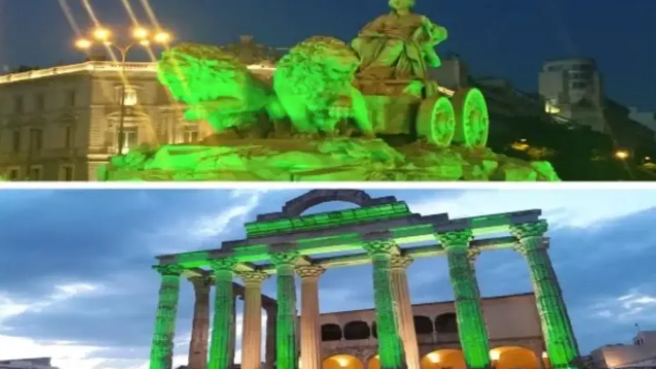 Cibeles (Madrid) y el Templo Diana (M&eacute;rida) iluminadas en apoyo a la campa&ntilde;a #LuzporlaELA