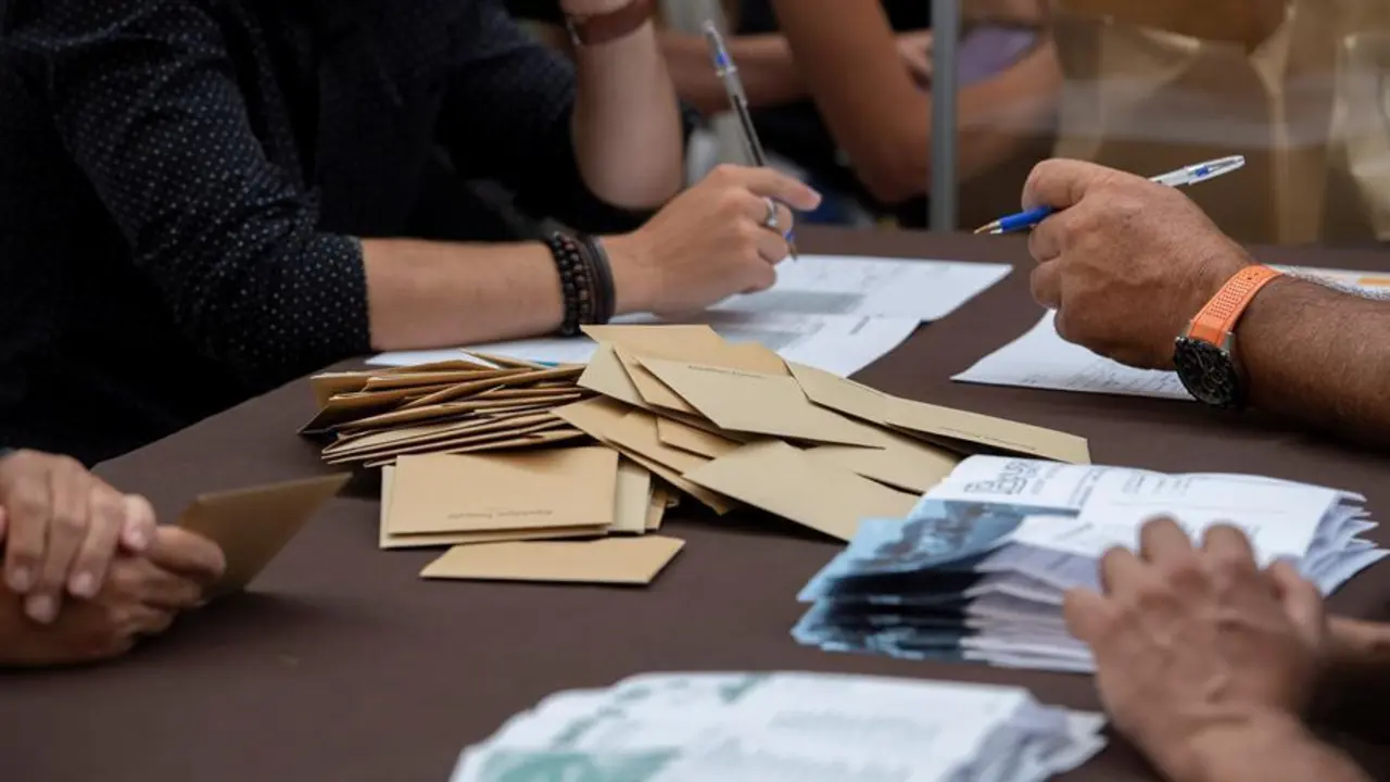 Los funcionarios electorales cuentan las papeletas en un colegio electoral durante la segunda vuelta de las elecciones municipales francesas en Brujas, cerca de Burdeos, suroeste de Francia, el 28 de junio de 2020.EFE/EPA/CAROLINE BLUMBERG