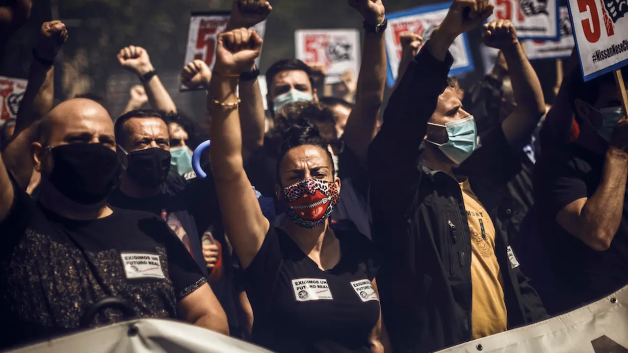 Trabajadores de Nissan Barcelona durante las protestas. / E.P.