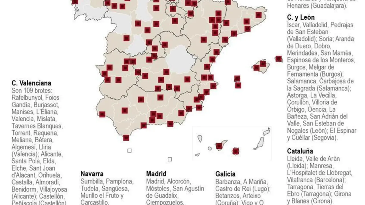 Infograf&iacute;a de los brotes en Espa&ntilde;a.