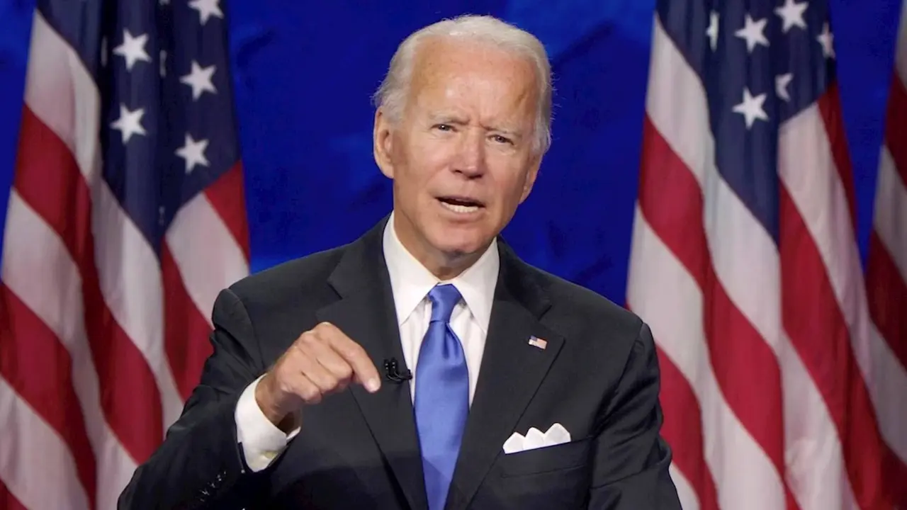 Joe Biden en su discurso de aceptaci&oacute;n de la candidatura. | EFE