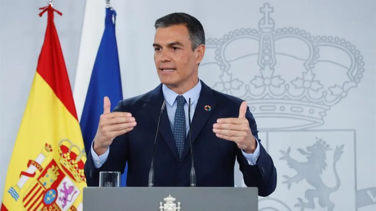 El presidente del Gobierno, Pedro S&aacute;nchez, durante su comparecencia ante los medios tras la reuni&oacute;n del Consejo de Ministros celebrado hoy. EFE/Zipi