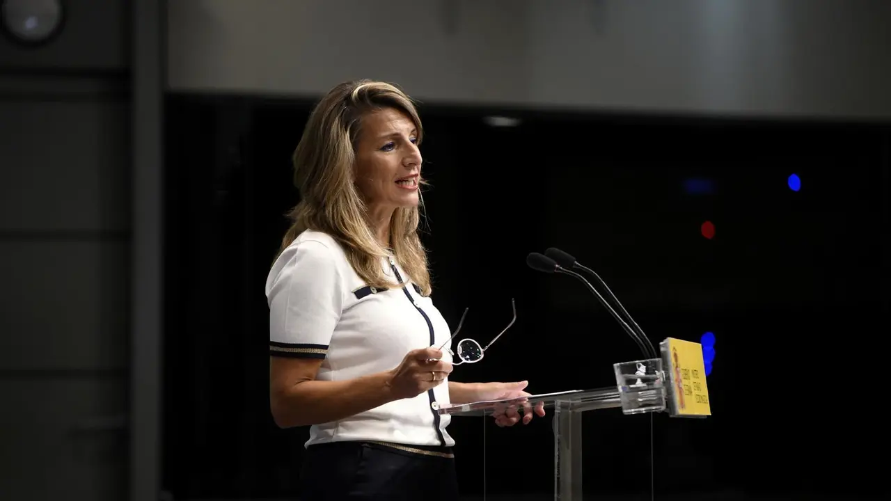 La ministra de Trabajo y Econom&iacute;a Social, Yolanda D&iacute;az, ofrece una rueda de prensa posterior a su reuni&oacute;n con las entidades m&aacute;s representativas del Trabajo Aut&oacute;nomo, de la Econom&iacute;a Social y de la Responsabilidad social de las Empresas.