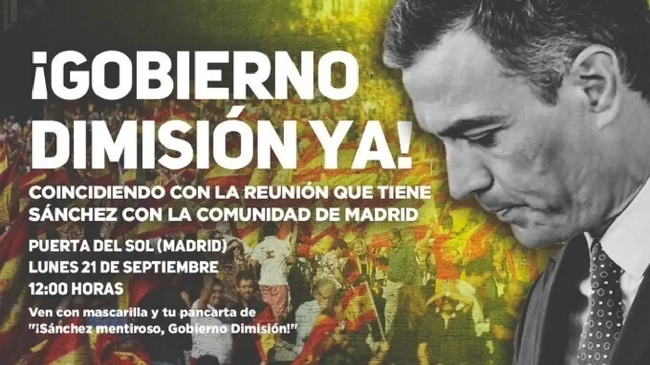 Cartel de la concentraci&oacute;n contra la gesti&oacute;n de la pandemia por parte del Gobierno.