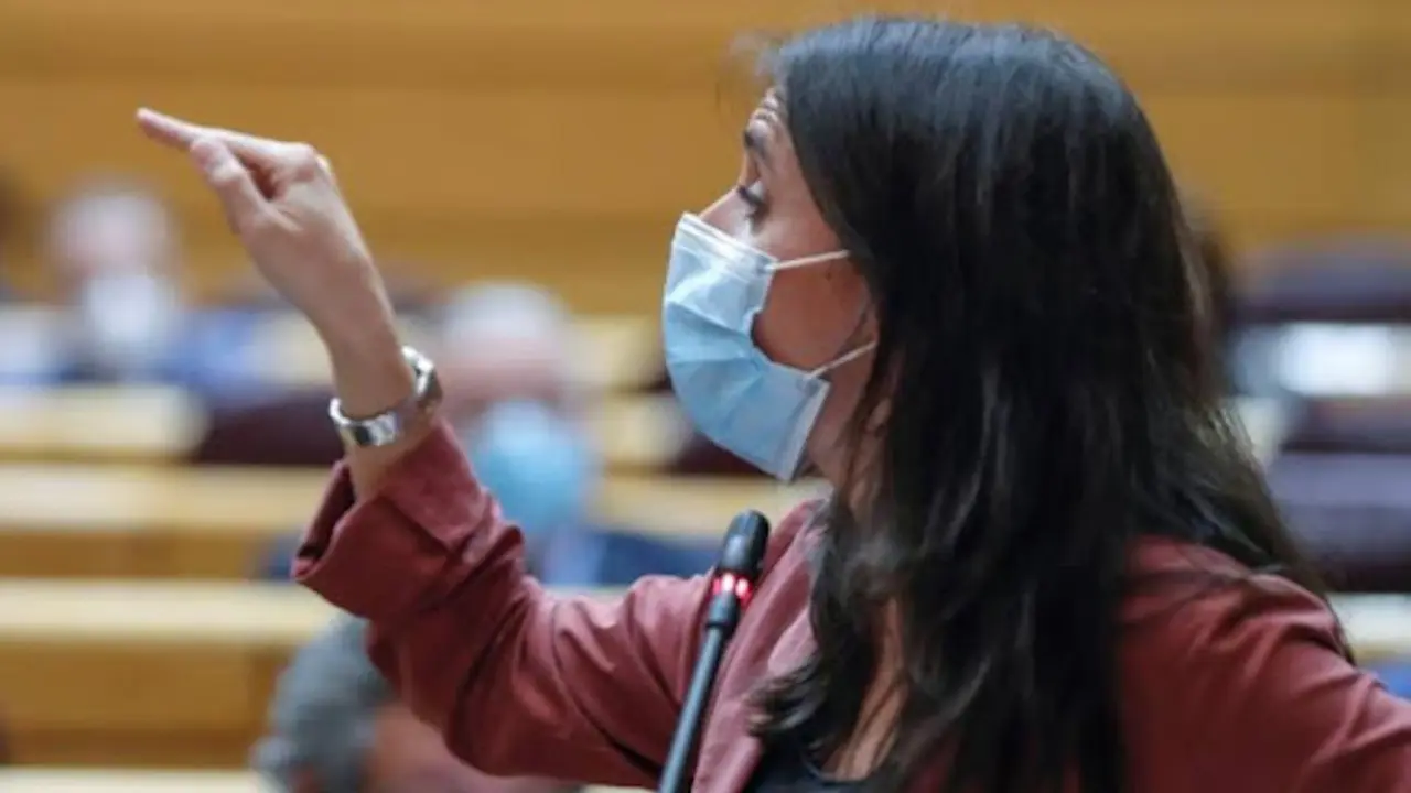 La ministra de Igualdad, Irene Montero, interviene durante la sesi&oacute;n de control al Gobierno, este martes en el Pleno del Senado, en Madri. EFE/Emilio Naranjo