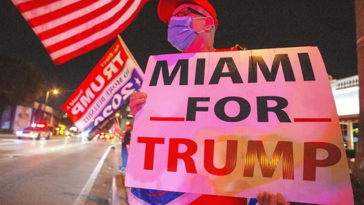US President Donald J. Trump'&Auml;&ocirc;s supporters celebrate in front of the Versailles restaurant in Miami, Florida, USA, 03 November 2020. EFE/EPA/CRISTOBAL HERRERA-ULASHKEVICH