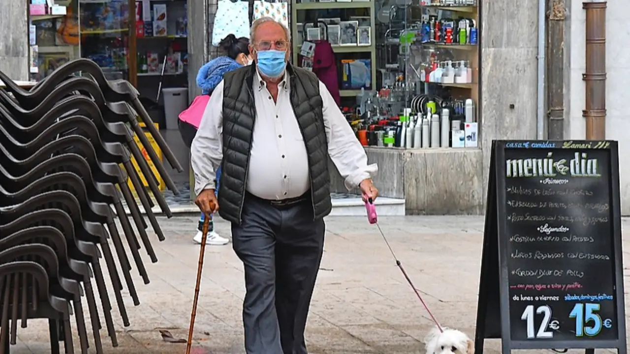 Un hombre pasea a su mascota por por la calle Burgos en Santander. / Hardy