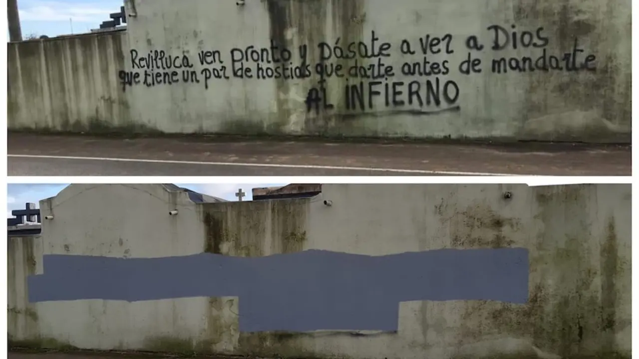Pintada en la fachada del cementerio. / ALERTA