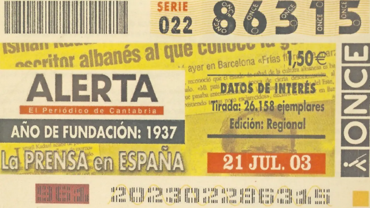 Loter&iacute;a de la Once con el Logo de alerta del a&ntilde;o 2003