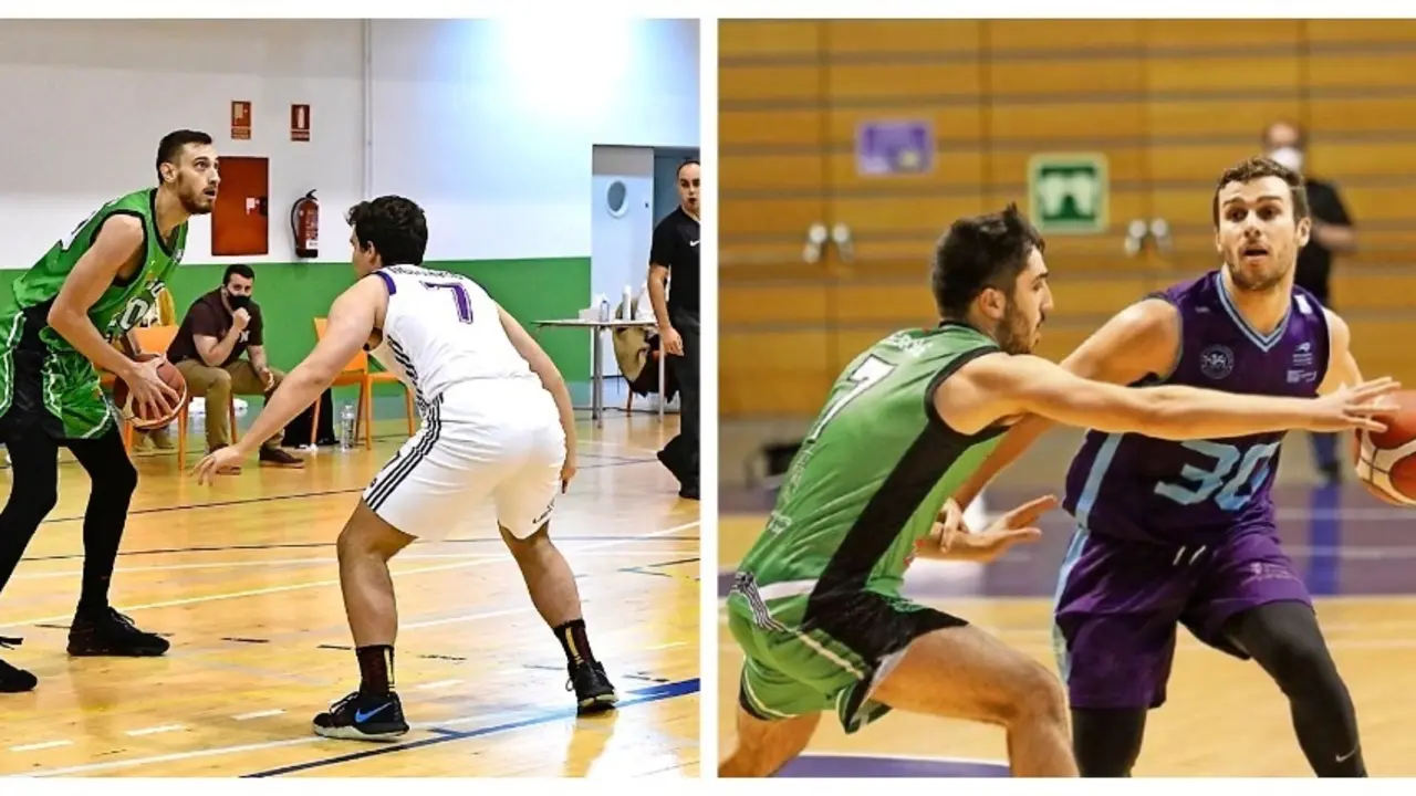 A la izda, los jugadores del Pas Pi&eacute;lagos tendr&aacute;n hoy un partido dif&iacute;cil en tierras castellanas.A la derecha, Jon Pe&ntilde;a trata de deshacerse de la presi&oacute;n de un rival. / Lanza