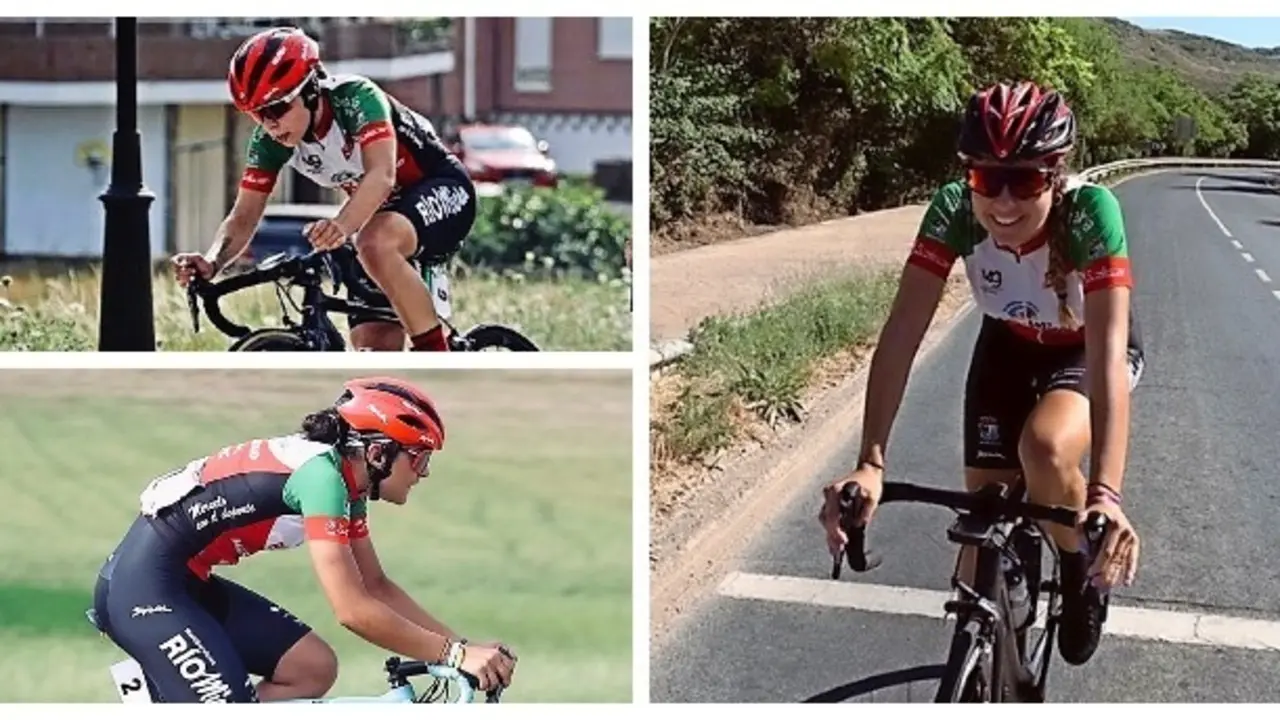 Ania Horcajada, Alba Leonardo y Eva Anguela, campeona de Espa&ntilde;a junior en ruta.