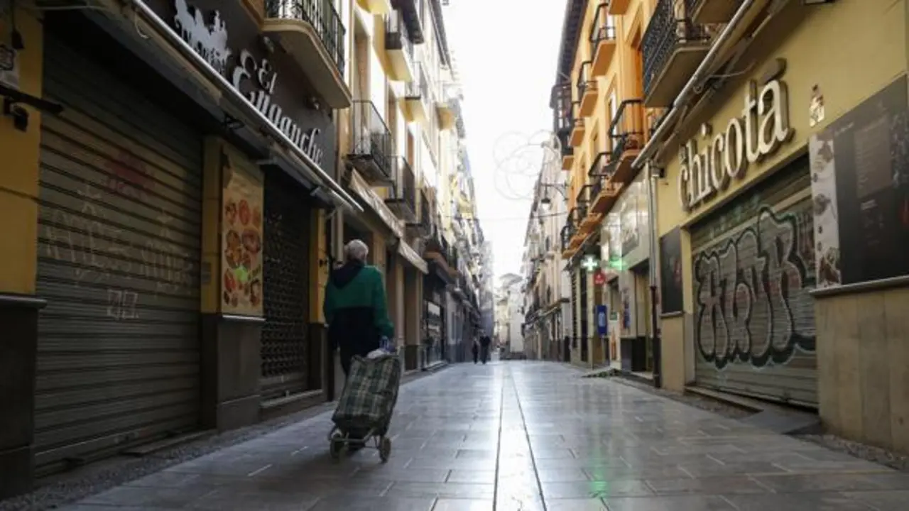 Una calle de Granada con los comercios cerrados - EP