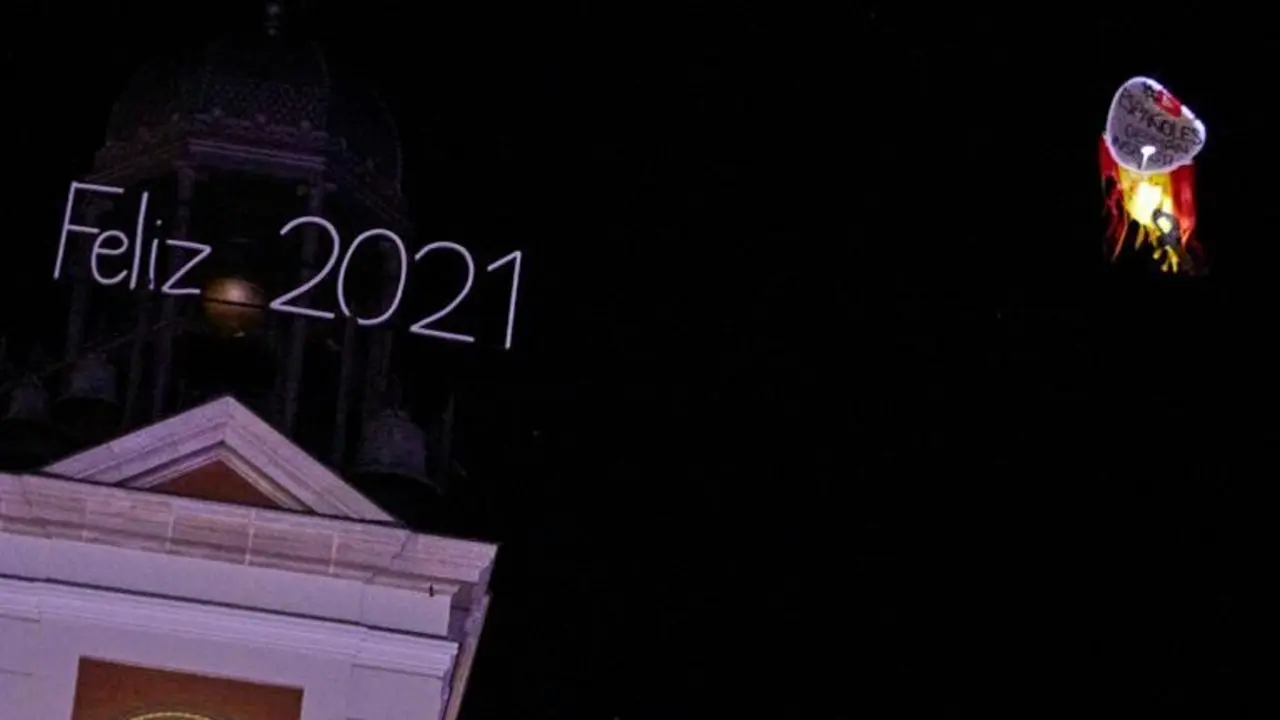 Dron en el momento de las campanadas en la Puerta del Sol.