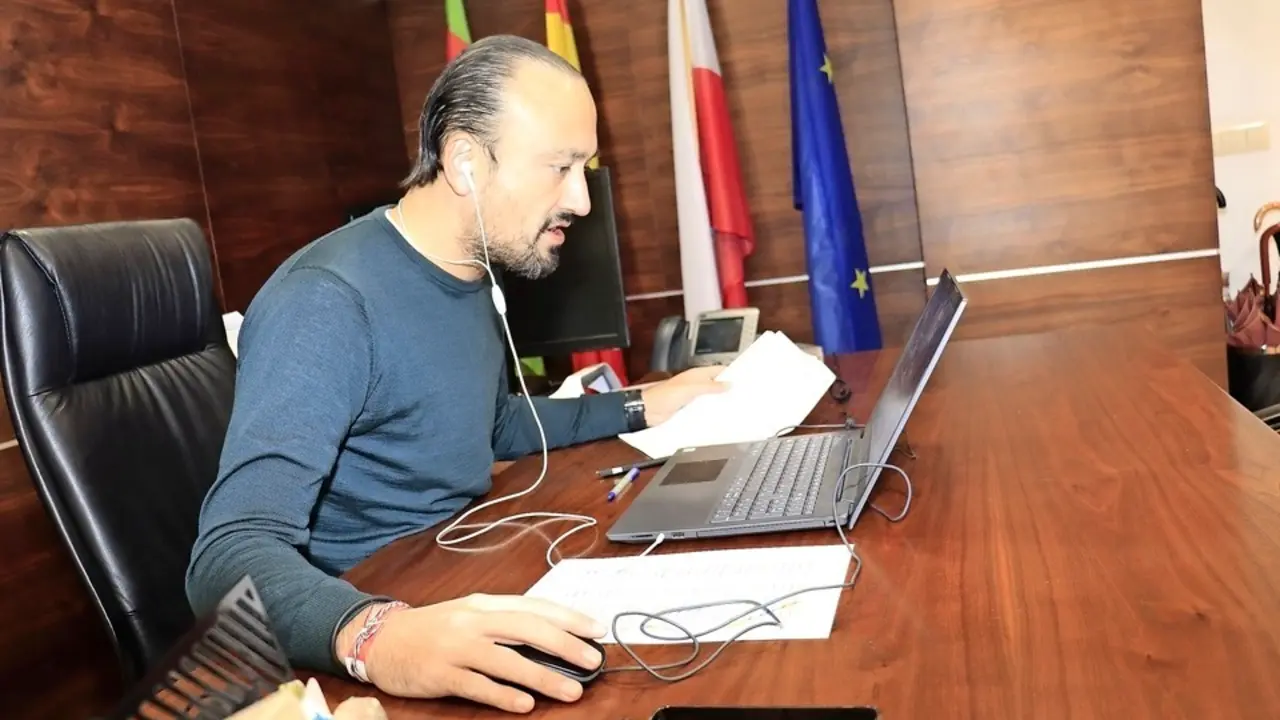 El alcalde, Javier L&oacute;pez Estrada, durante el pleno telem&aacute;tico. / ALERTA