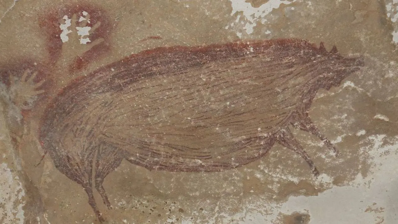 Pintura rupestre de un cerdo verrugoso. (ARKENAS)