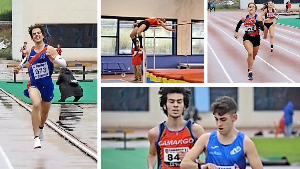 Bruno Villaz&oacute;n, campe&oacute;n en el 3.000. / Pedro aboitiz; David Bolado. / A. com&iacute;n; Luc&iacute;a Monte se hizo con el t&iacute;tulo en el 400. / pedro aboitz; Los marchadores, en plena prueba. / jos&eacute; R. Rueda