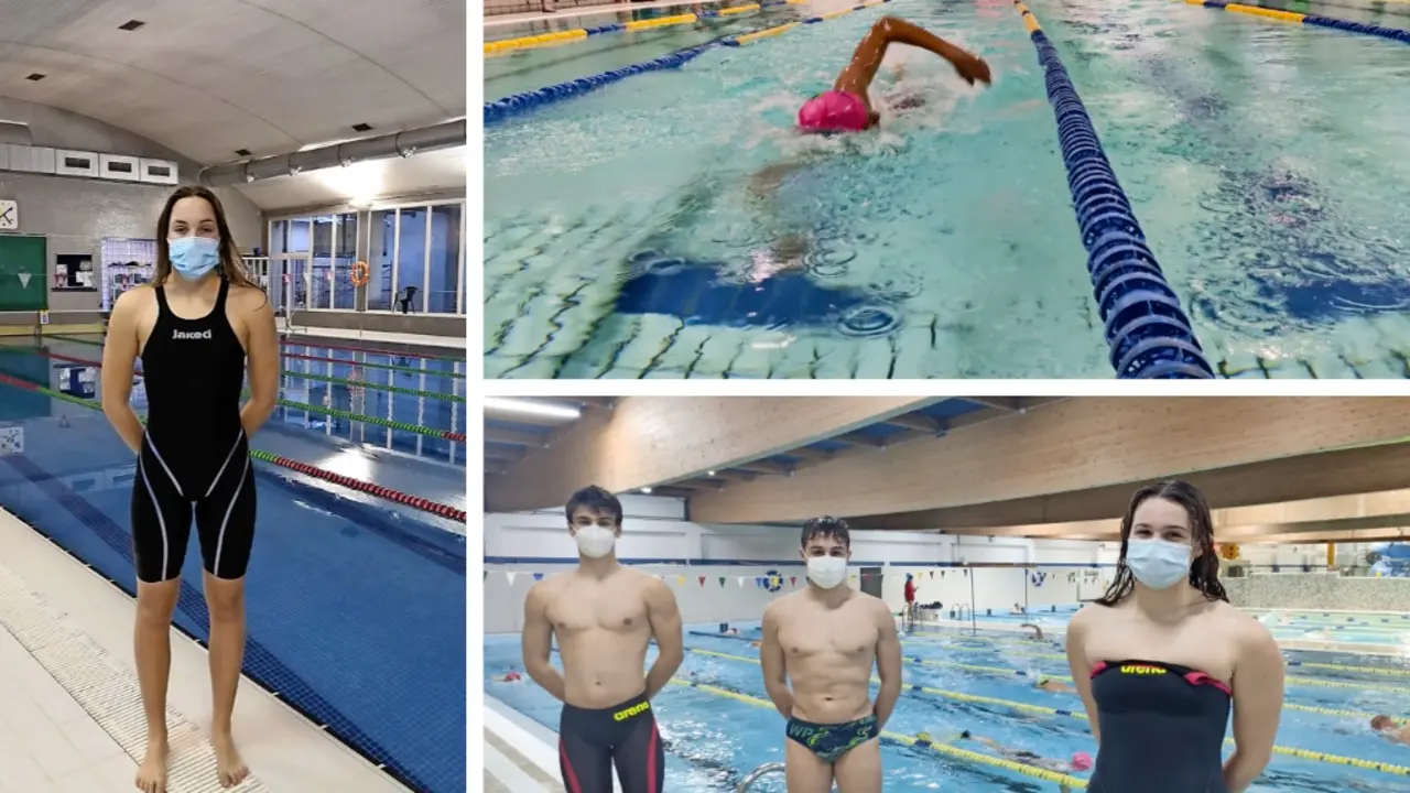 A la izquierda, Marina Porras. Arriba, Iv&aacute;n Artidiello, en la piscina de Astillero. Abajo, C&eacute;sar, Alberto y Luc&iacute;a, en Marisma. / FCN