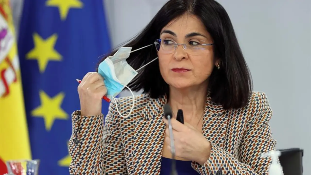 La ministra de Sanidad, Carolina Darias, durante la rueda de prensa ofrecida tras la reuni&oacute;n del Consejo Interterritorial del Sistema Nacional de Salud, este mi&eacute;rcoles en el Palacio de la Moncloa. EFE/Kiko Huesca. EFE/Kiko Huesca