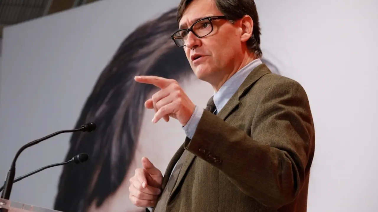 El candidato del PSC a las elecciones catalanas, Salvador Illa, en un mitin telem&aacute;tico durante la campa&ntilde;a electoral del 14F.