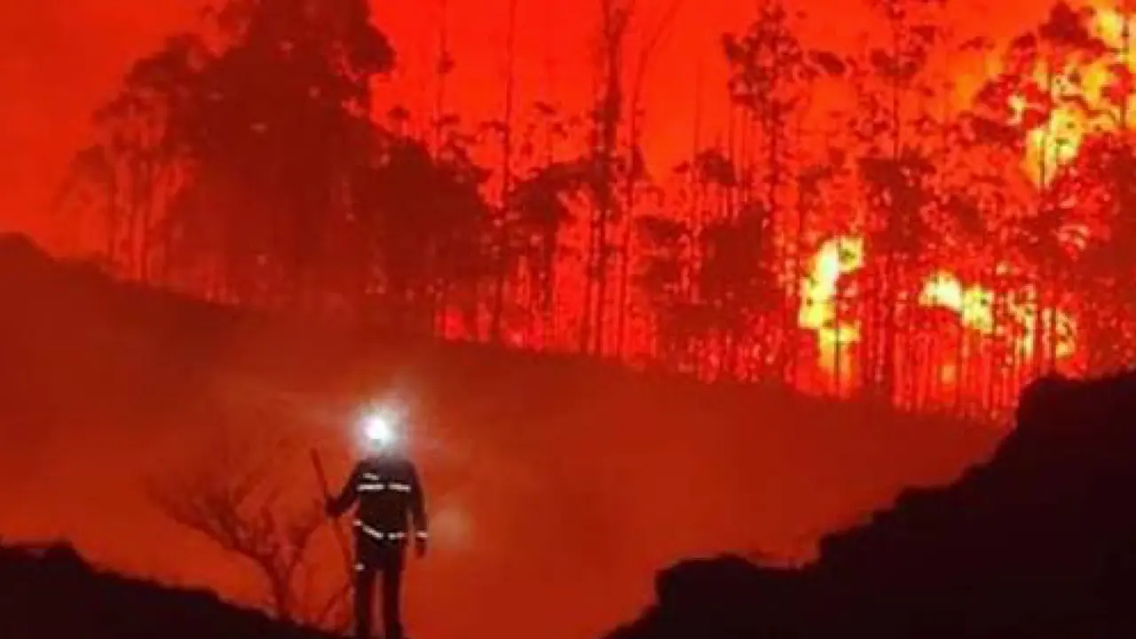 Los bomberos intentando sofocar uno de los incendios provocados en nuestra region. / alerta