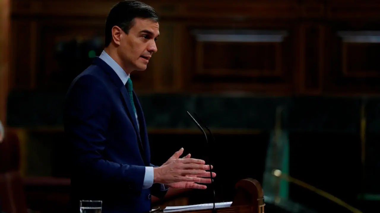 MADRID, 24/02/2021.-El presidente del Gobierno, Pedro S&middot;nchez, interviene este mi&Egrave;rcoles durante la sesi&Ucirc;n de control en el Congreso de los Diputados. EFE/Emilio Naranjo
