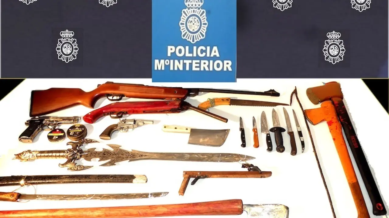 Armas incautadas al detenido de Torrealvega. / P.N.