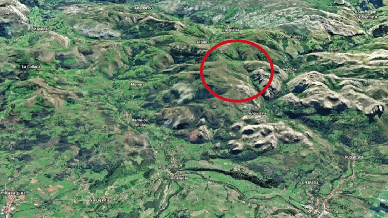 En un c&iacute;rculo rojo, zona aproximada donde ir&aacute;n ubicados los molinos e&oacute;licos, en la zona conocida como La Venta, cerca del alto de Alisas. / ALERTA