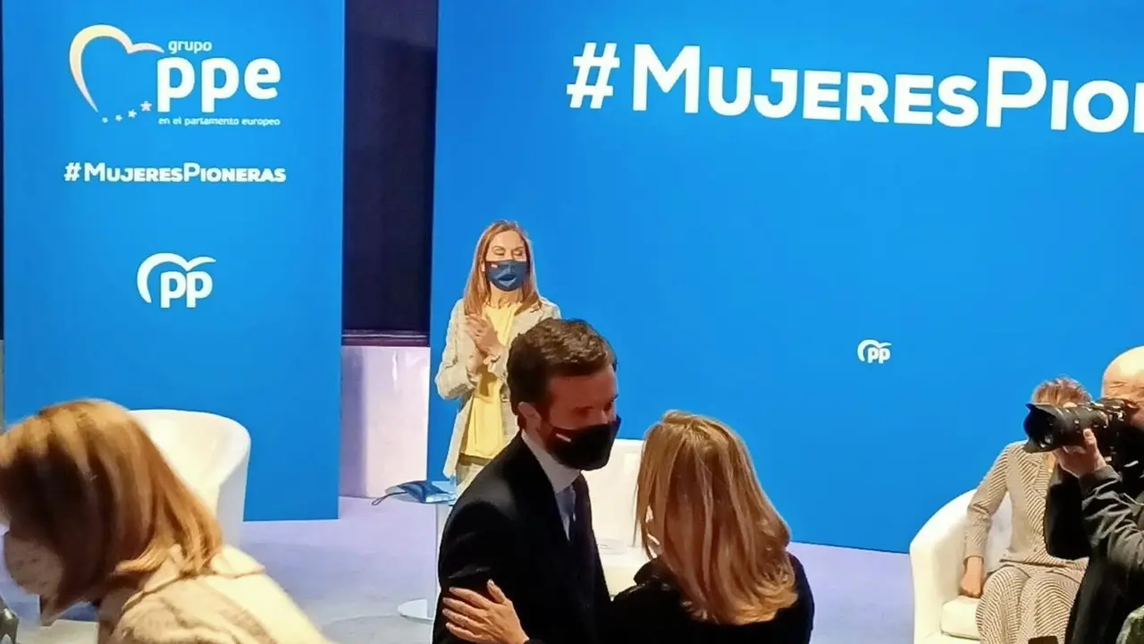 El presidente del Partido Popular, Pablo Casado, participa en un acto de la formaci&oacute;n por el D&iacute;a Internacional de la Mujer