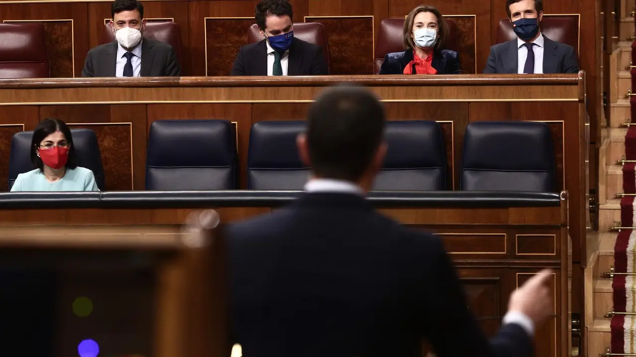 El presidente del Gobierno, Pedro S&aacute;nchez, interviene durante una sesi&oacute;n de Control al Gobierno en el Congreso de los Diputados, en Madrid, (Espa&ntilde;a), a 17 de marzo de 2021. 