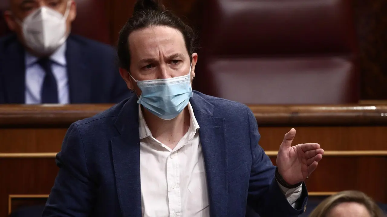 El vicepresidente segundo del Gobierno, Pablo Iglesias, interviene durante una sesi&oacute;n de control al Gobierno en el Congreso de los Diputados, en Madrid (Espa&ntilde;a), a 10 de marzo de 2021. 