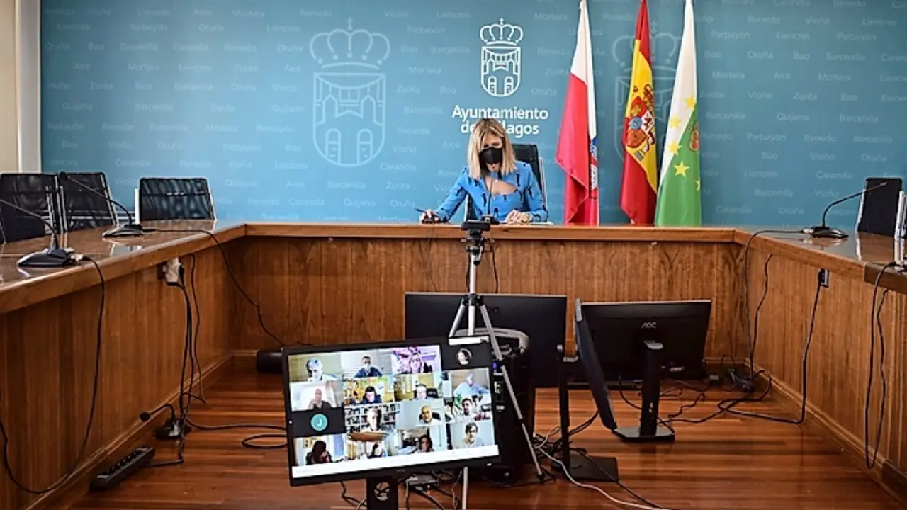La alcaldesa de Pi&eacute;lagos, Ver&oacute;nica Samperio, durante el pleno telem&aacute;tico. / ALERTA
