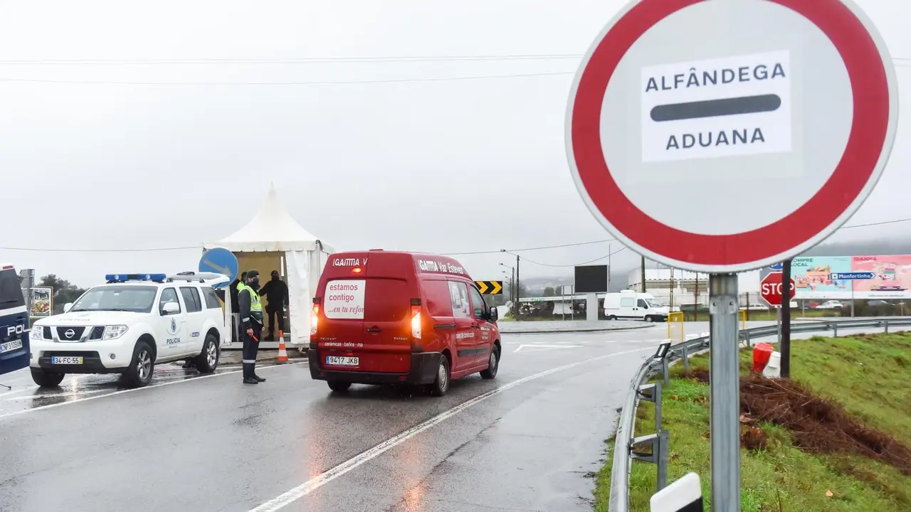 Border police officer inspects a van at a checkpoint..Since January 31, Portugal closed its land border with Spain, for a period of at least two weeks in an attempt to contain the virus. Just essential movements are still allowed, such for workers, medical reasons and goods&rsquo; transportation.