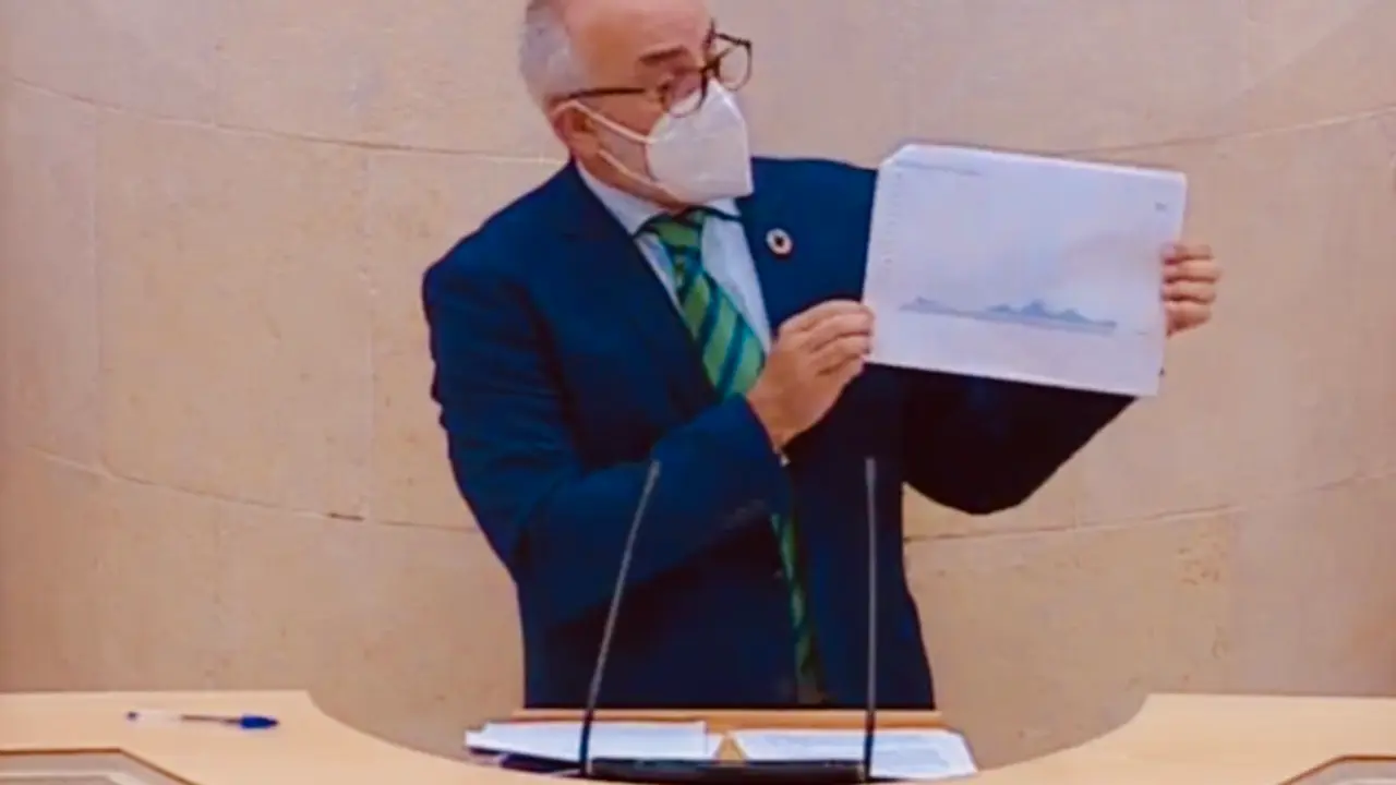El consejero de Sanidad de Cantabria durante su comparecencia en el Parlamento. / ALERTA