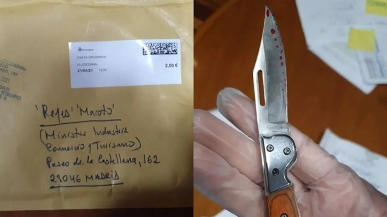 Reyes Maroto recibe un sobre con una navaja y se investiga si est&aacute; manchada de sangre o pintura, en Madrid (Espa&ntilde;a) a 26 de abril de 2021. - FUENTES OFICIALES